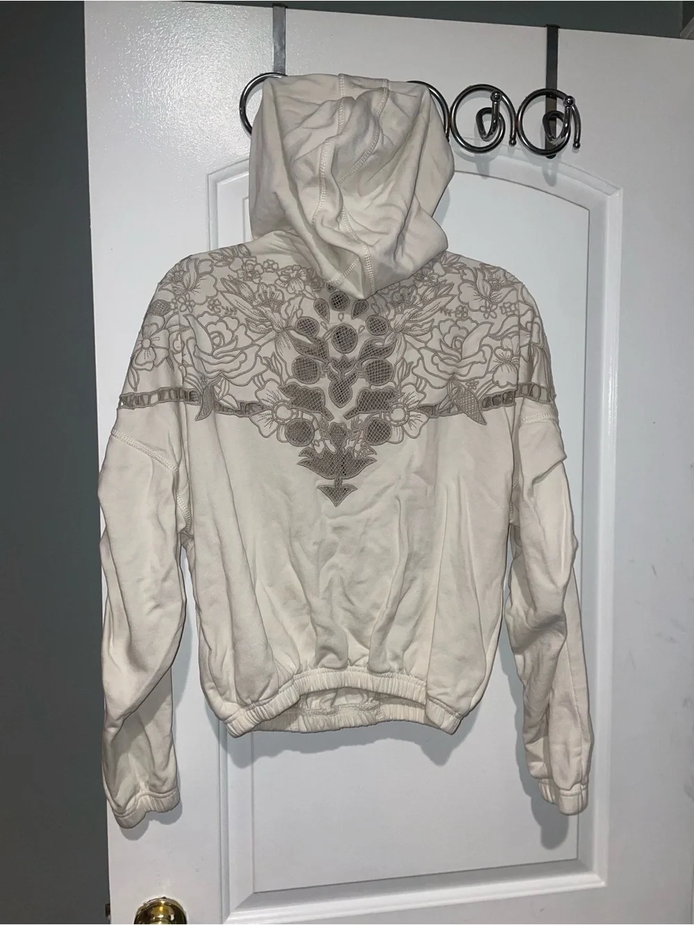 Free People Movement Logo Fast Lane Cream Floral Embroidered Half-Zip Sweatshirt